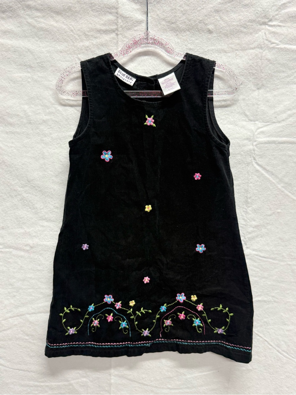Blueberi Boulevard Black Sleeveless Dress with Embroidered Multicolor Flowers